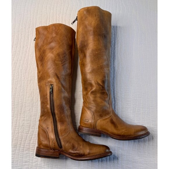 Bed Stu Cobbler Tess Women Leather Riding Boots 6.5 Tan Brown Zippers - Picture 1 of 15